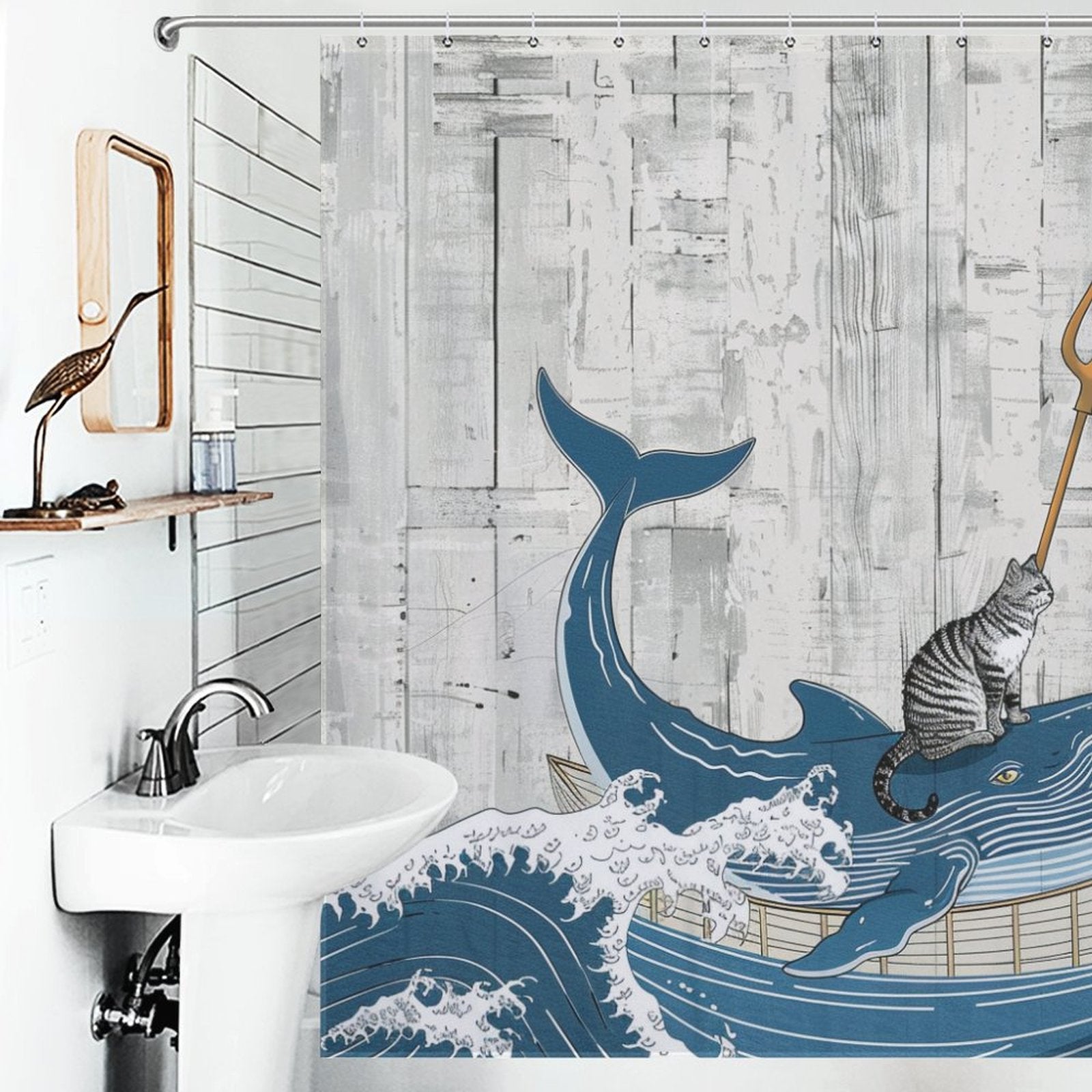 Funny Cat Trident Arrow Whale Shower Curtain