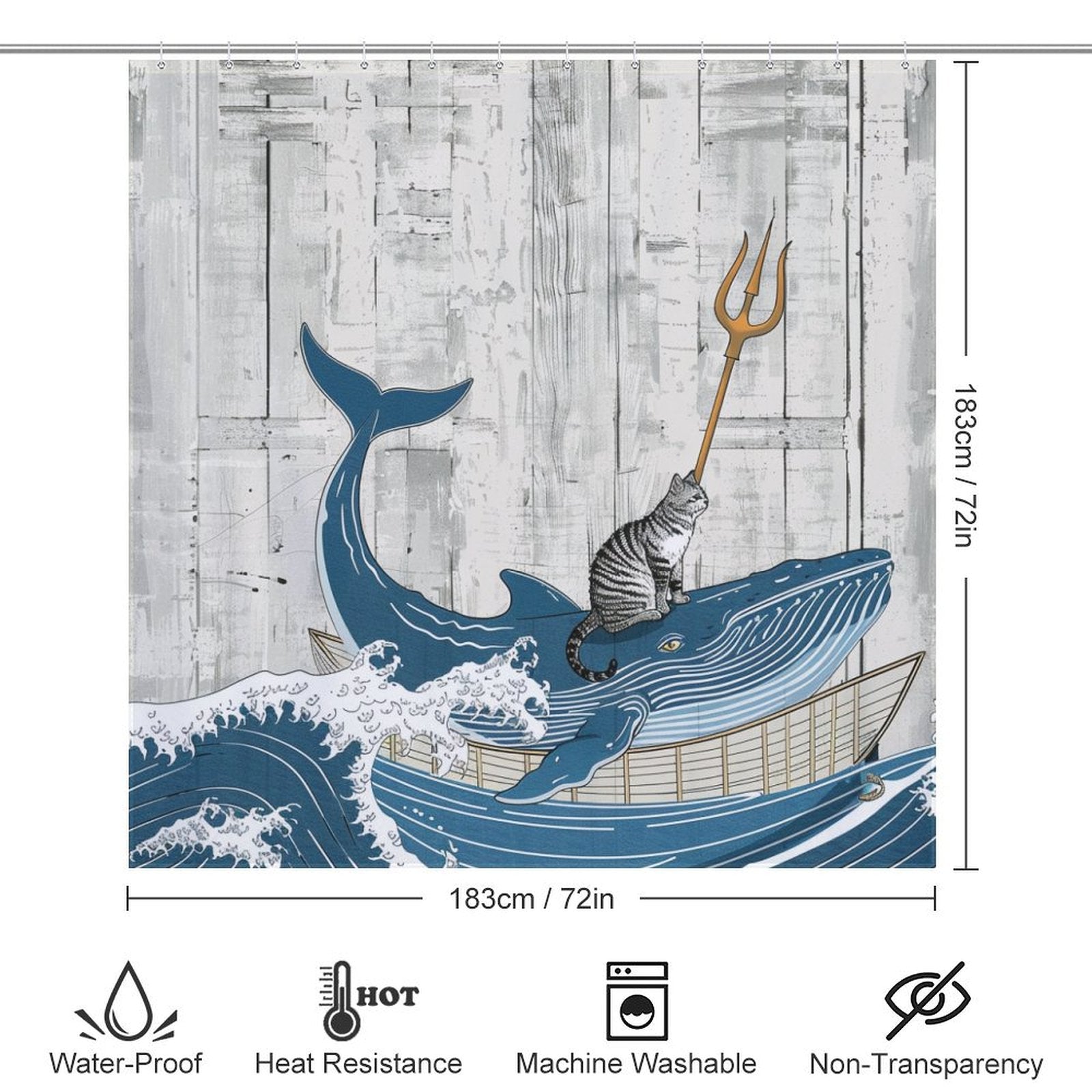 Funny Cat Trident Arrow Whale Shower Curtain