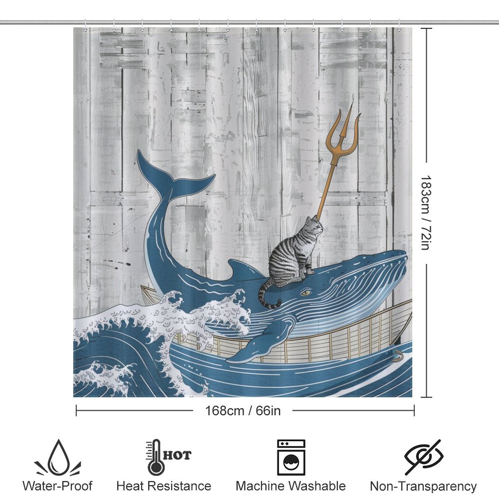 Funny Cat Trident Arrow Whale Shower Curtain