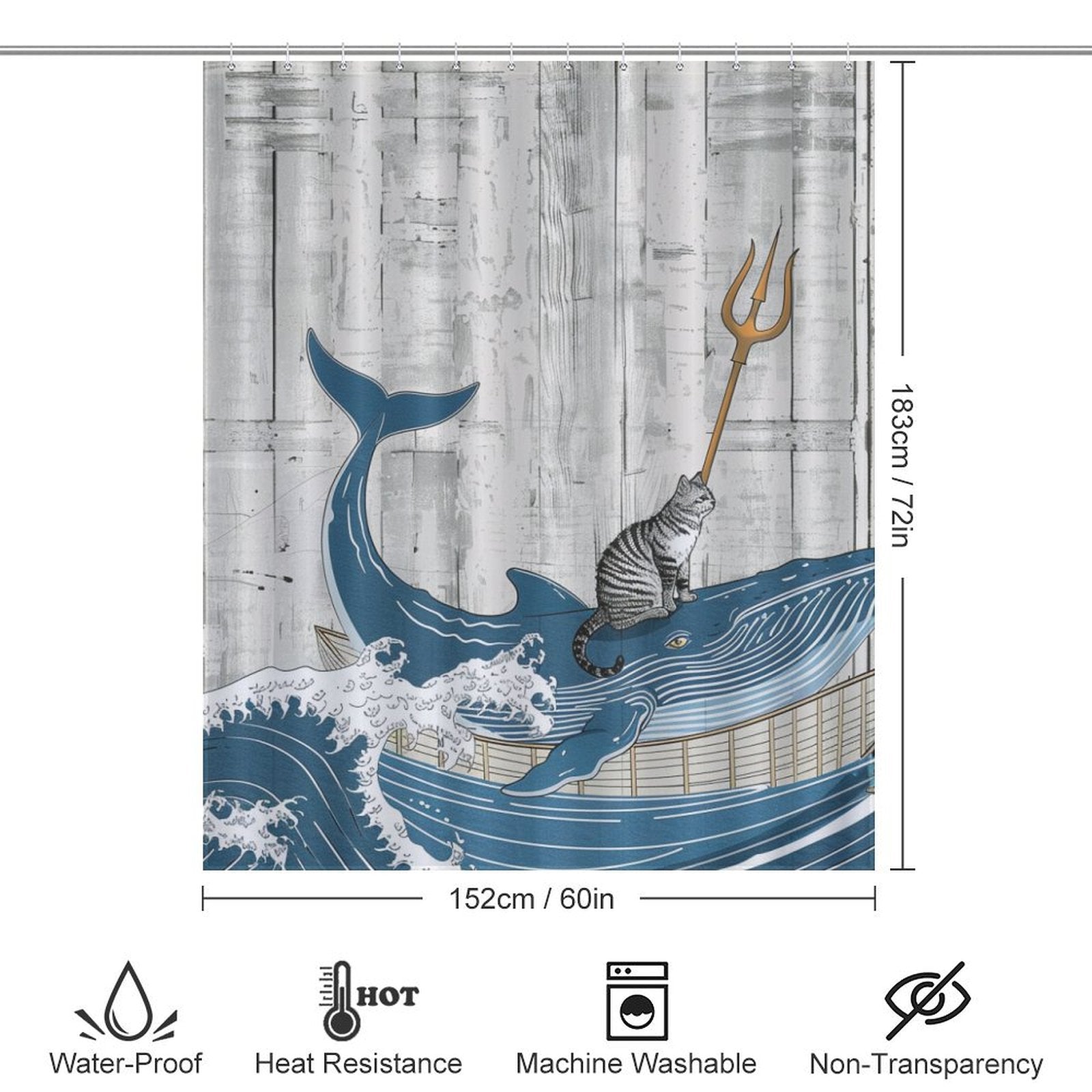 Funny Cat Trident Arrow Whale Shower Curtain