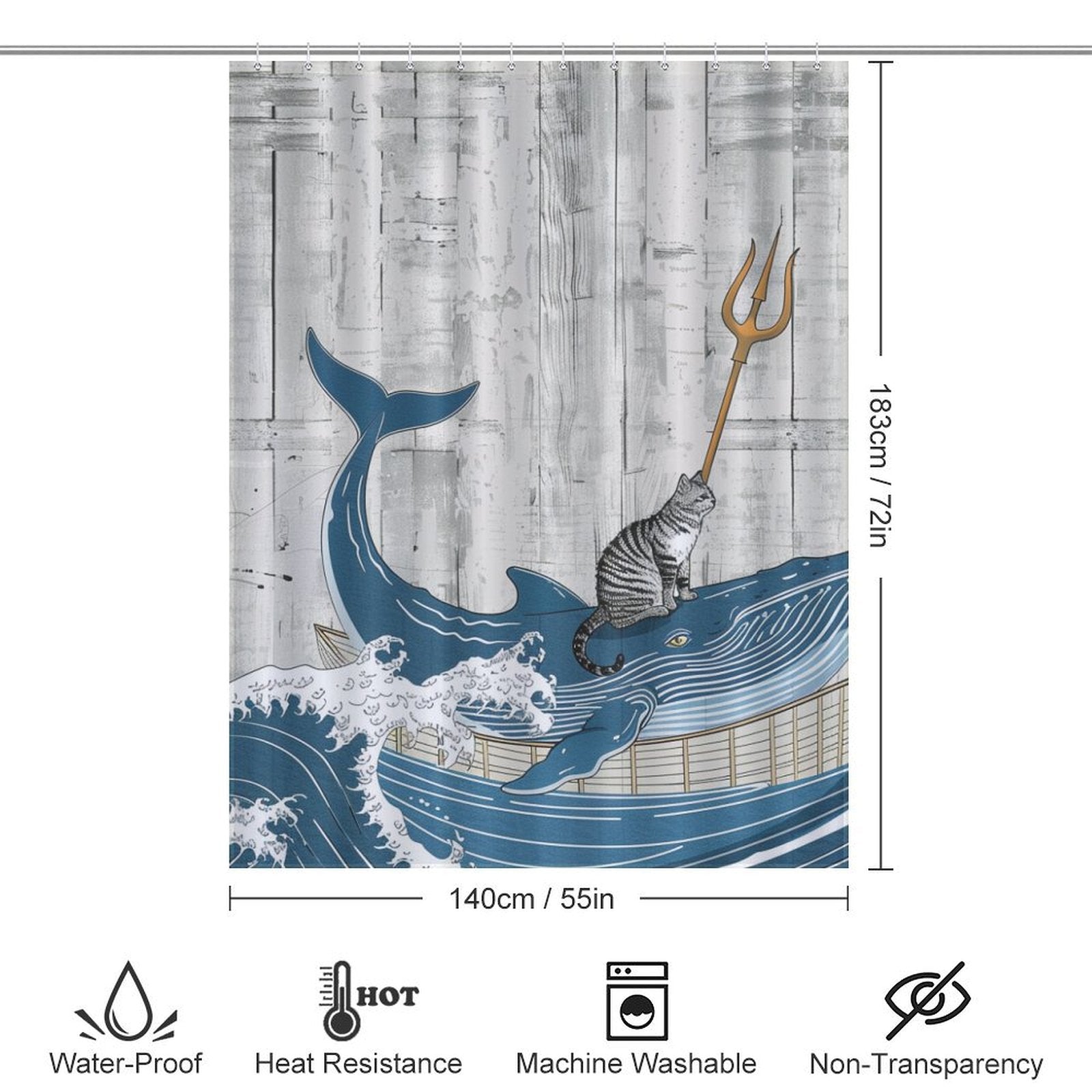 Funny Cat Trident Arrow Whale Shower Curtain