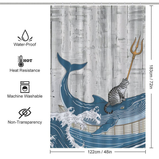 Funny Cat Trident Arrow Whale Shower Curtain