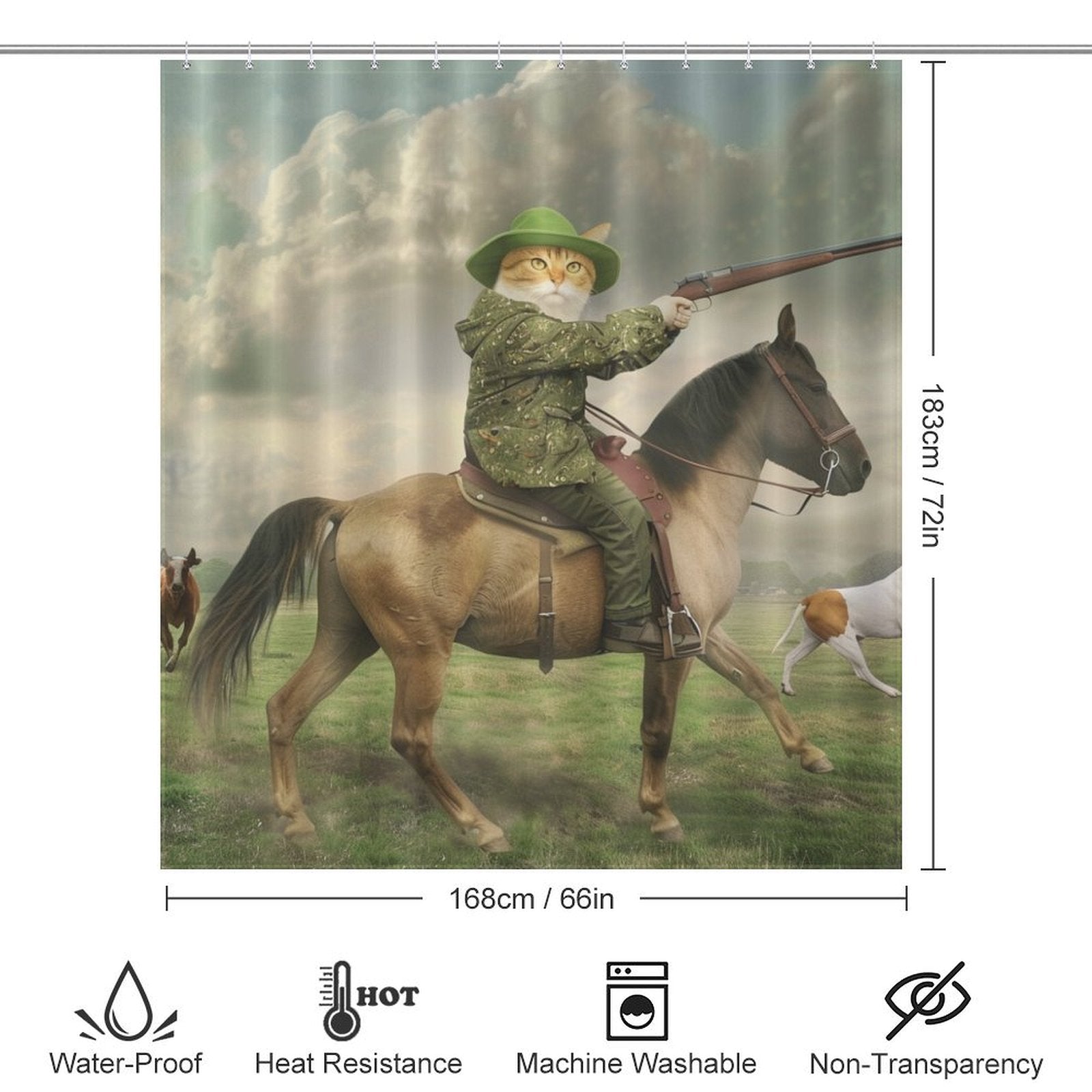 Funny Cowboy Cat Riding Horse Shower Curtain