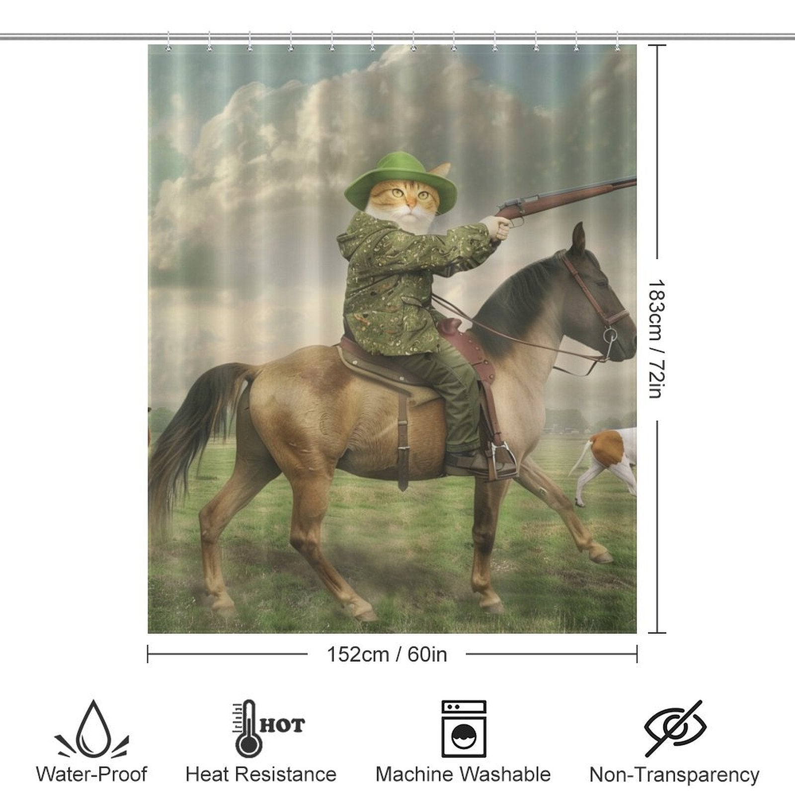 Funny Cowboy Cat Riding Horse Shower Curtain