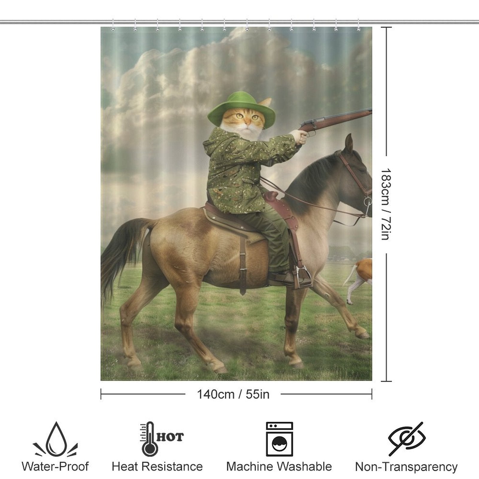 Funny Cowboy Cat Riding Horse Shower Curtain