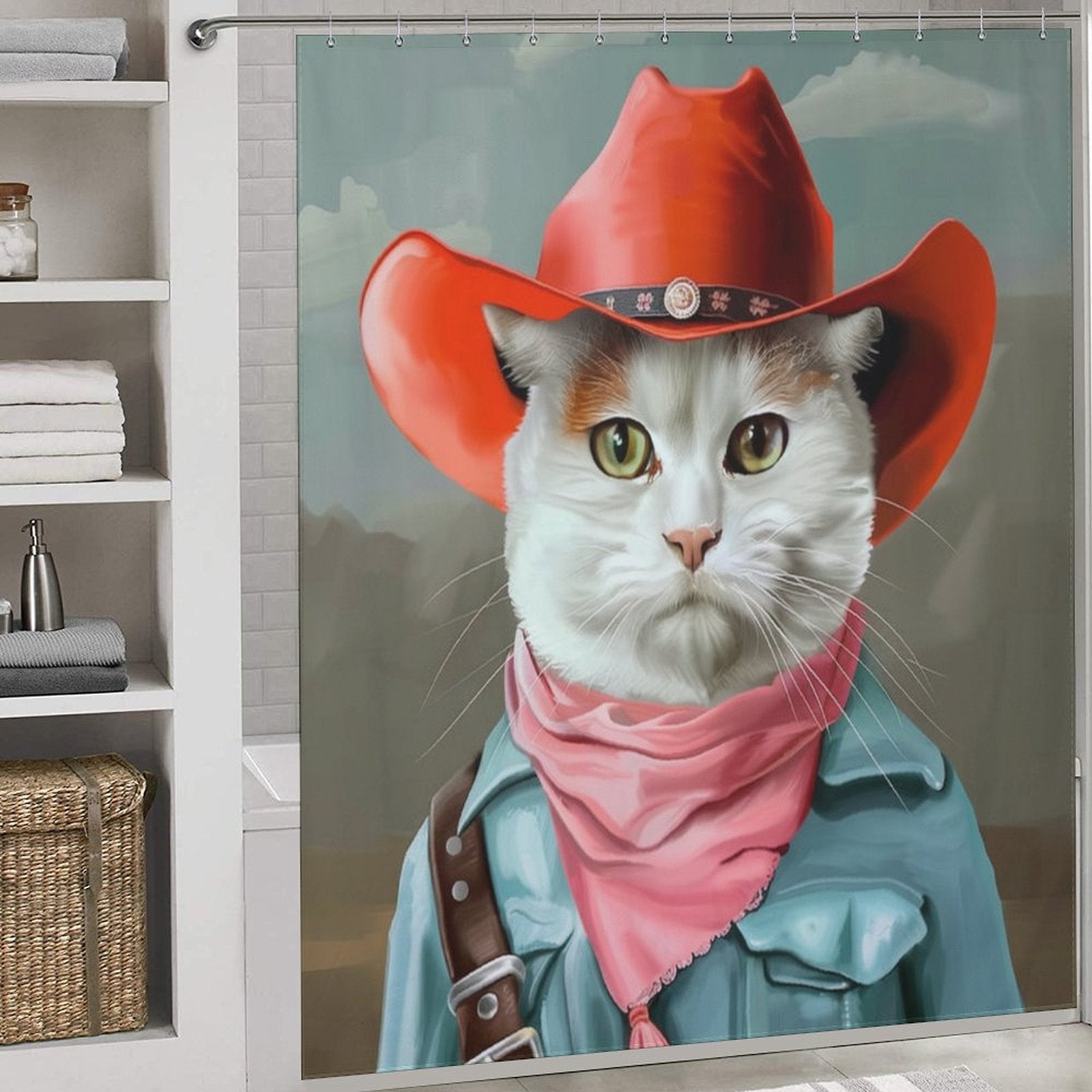 Funny Cowboy Cat Shower Curtain