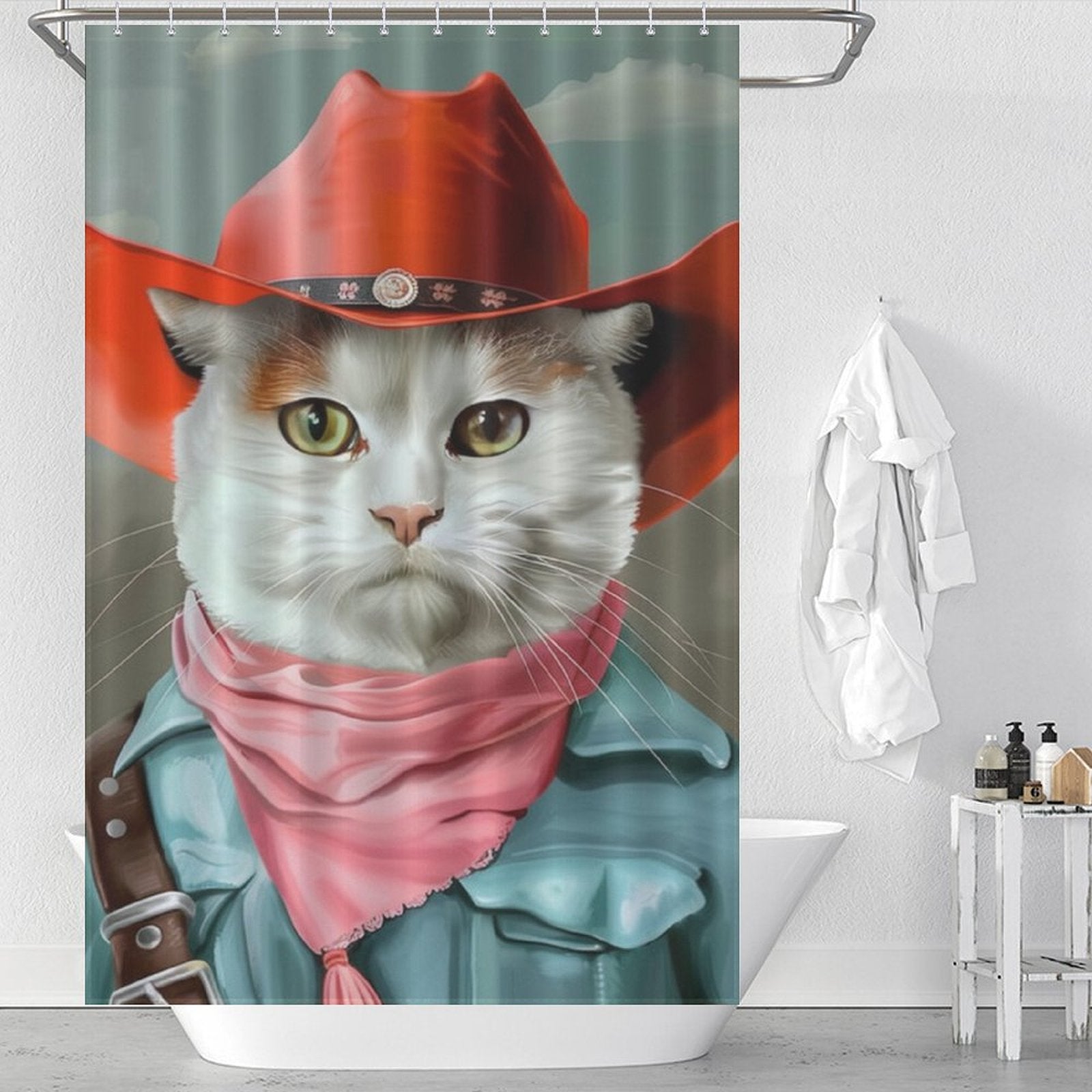 Funny Cowboy Cat Shower Curtain