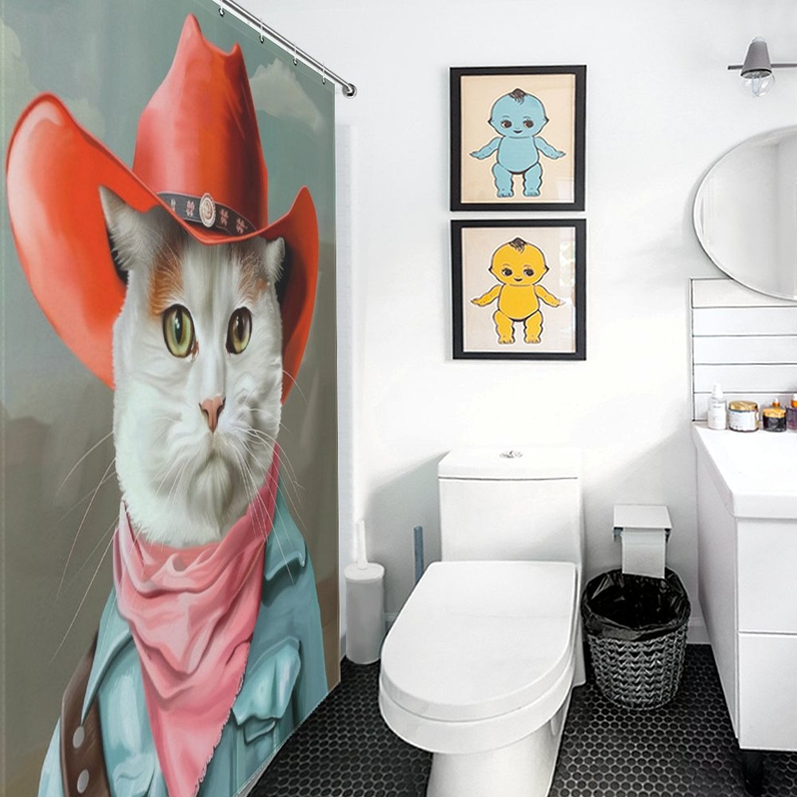 Funny Cowboy Cat Shower Curtain