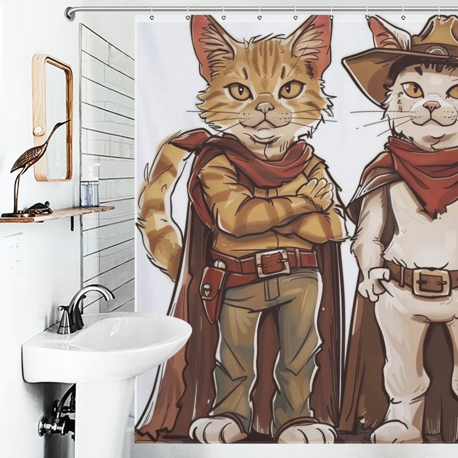 Funny Cute Cartoon Cowboy Cat Shower Curtain