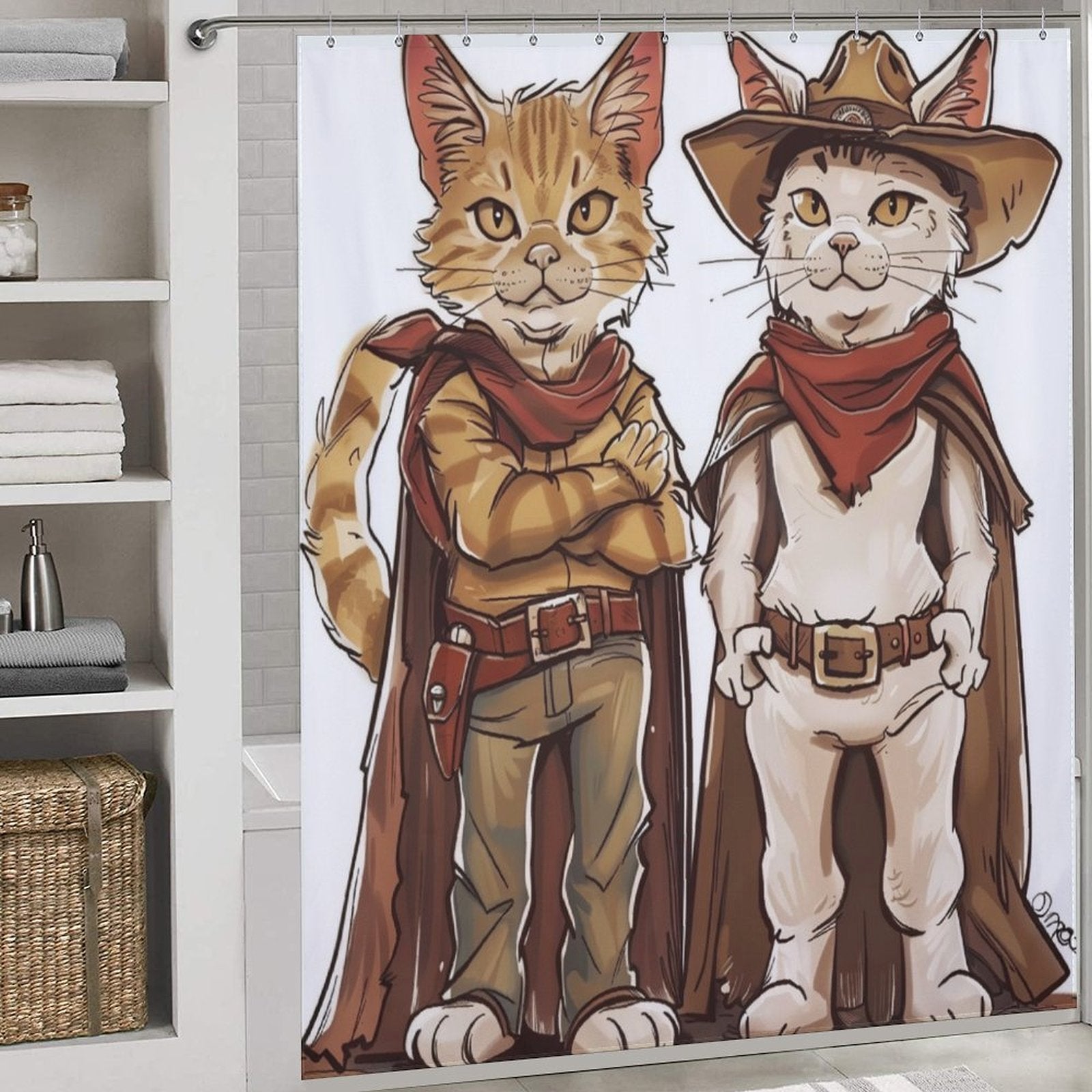 Funny Cute Cartoon Cowboy Cat Shower Curtain