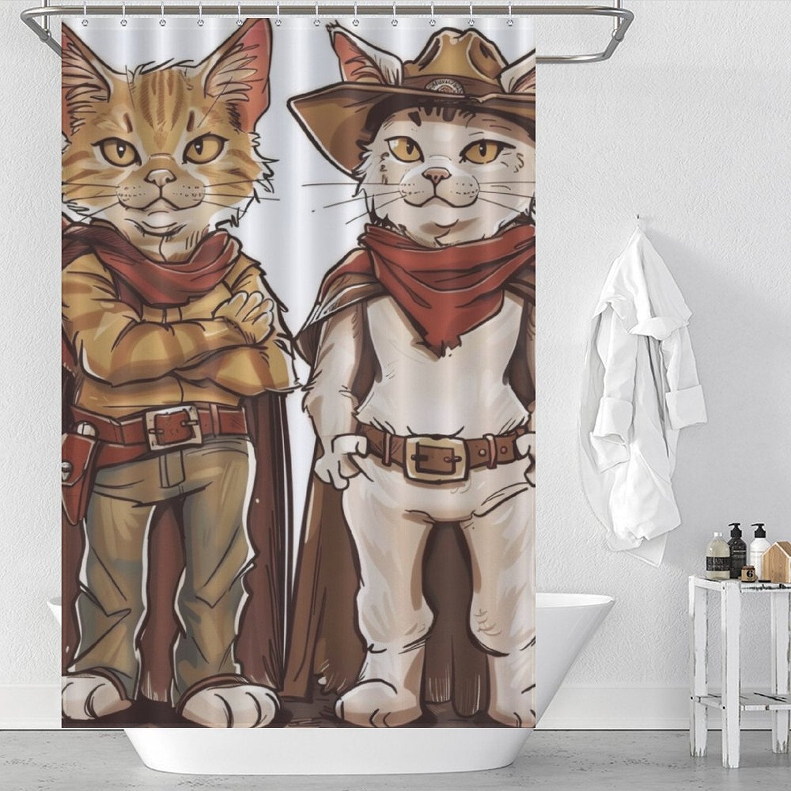 Funny Cute Cartoon Cowboy Cat Shower Curtain