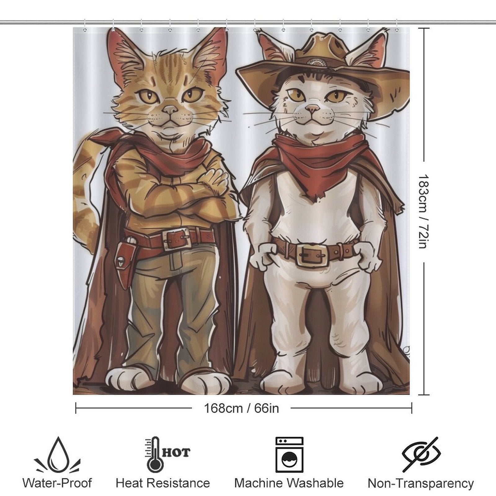 Funny Cute Cartoon Cowboy Cat Shower Curtain