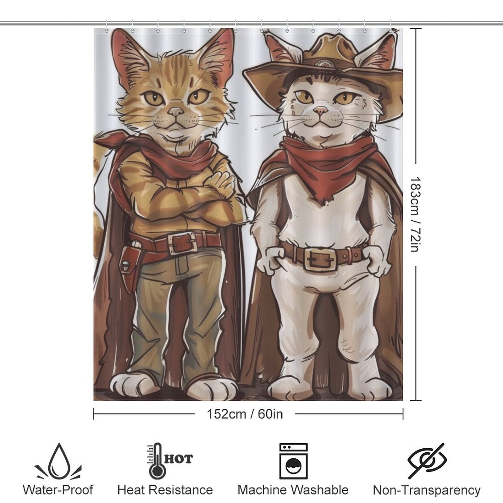 Funny Cute Cartoon Cowboy Cat Shower Curtain