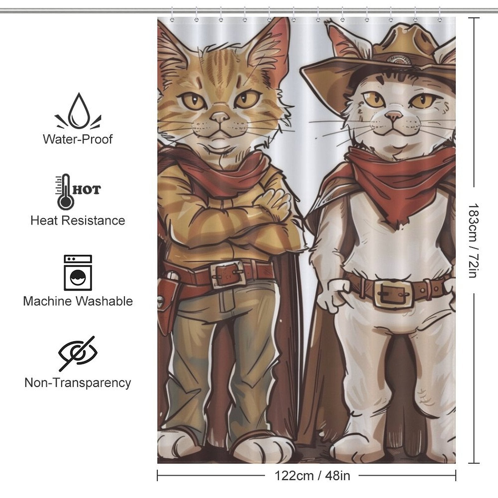 Funny Cute Cartoon Cowboy Cat Shower Curtain