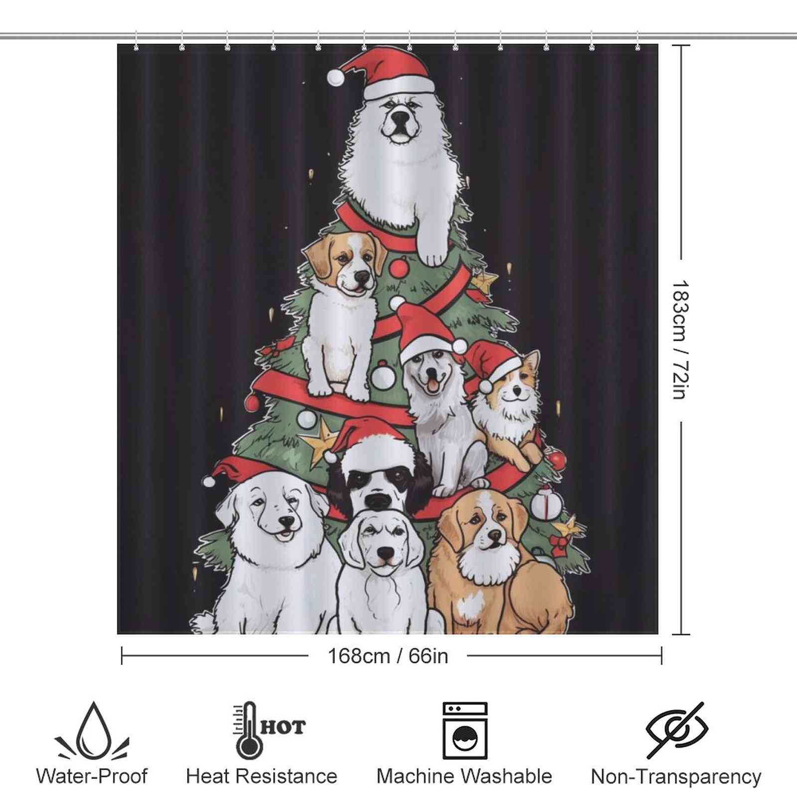 Add some holiday cheer to your bathroom with the Cotton Cat Funny Dog Christmas Tree Shower Curtain. The curtain features adorable dogs wearing Santa hats, bringing a touch of festive charm to your home decor. Perfect for enhancing the holiday spirit in your bathroom.