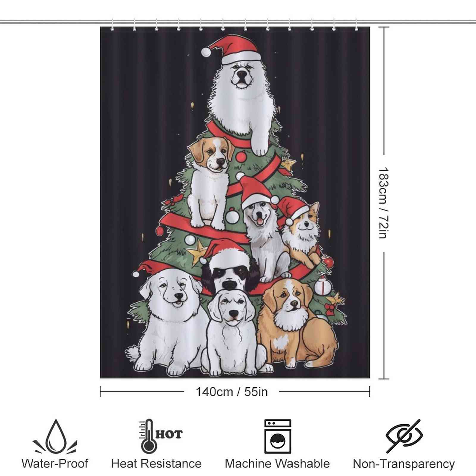 Bring some holiday cheer to your bathroom with the Cotton Cat Funny Dog Christmas Tree shower curtain.