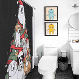 Transform your bathroom decor with a hilarious twist by adding a Funny Dog Christmas Tree shower curtain featuring funny dogs and decorated trees from Cotton Cat.