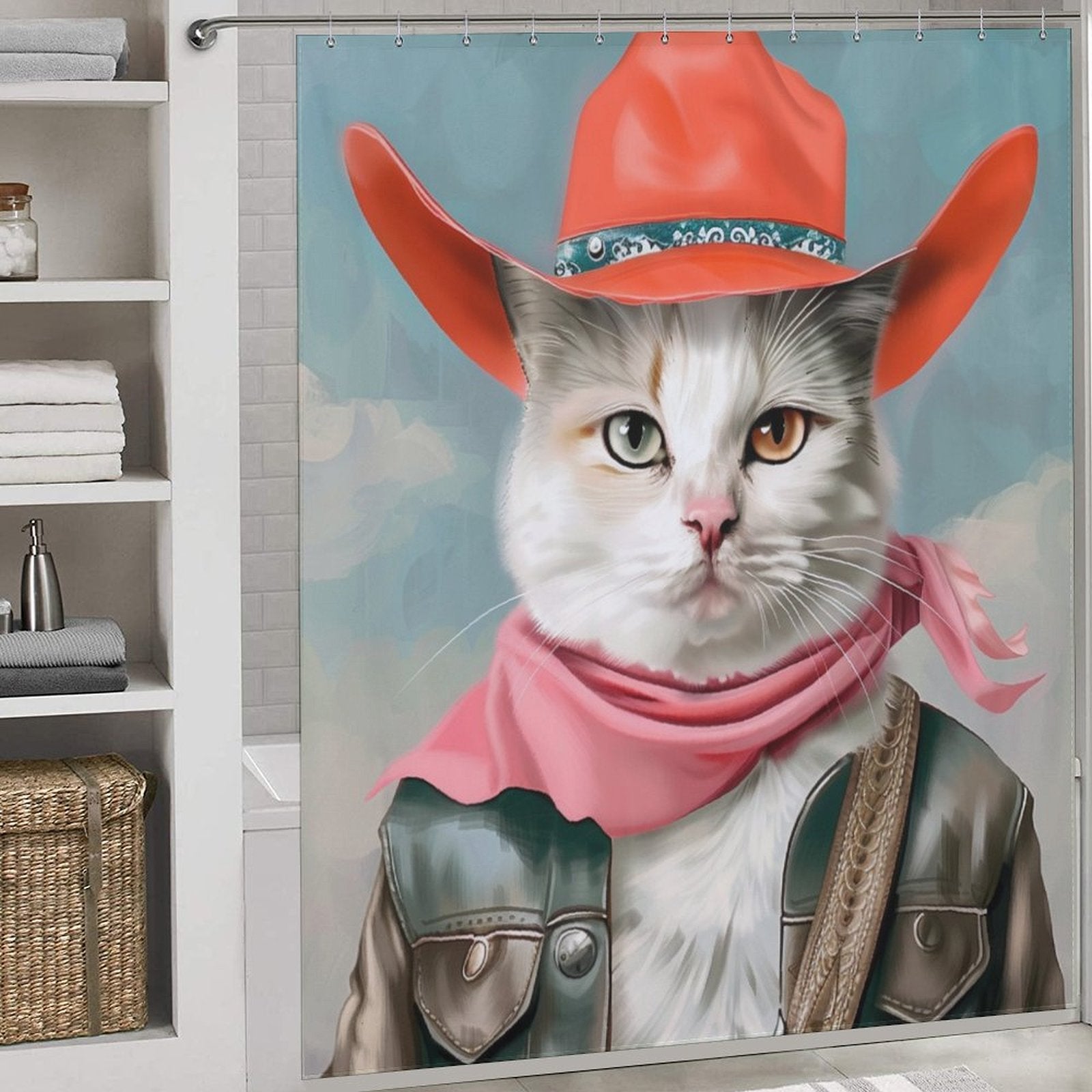 Funny Fat Cowboy Cat Shower Curtain