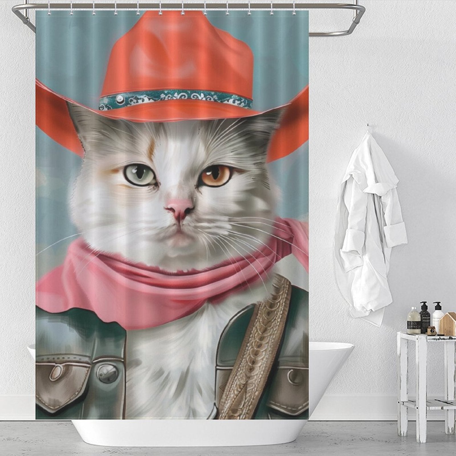 Funny Fat Cowboy Cat Shower Curtain