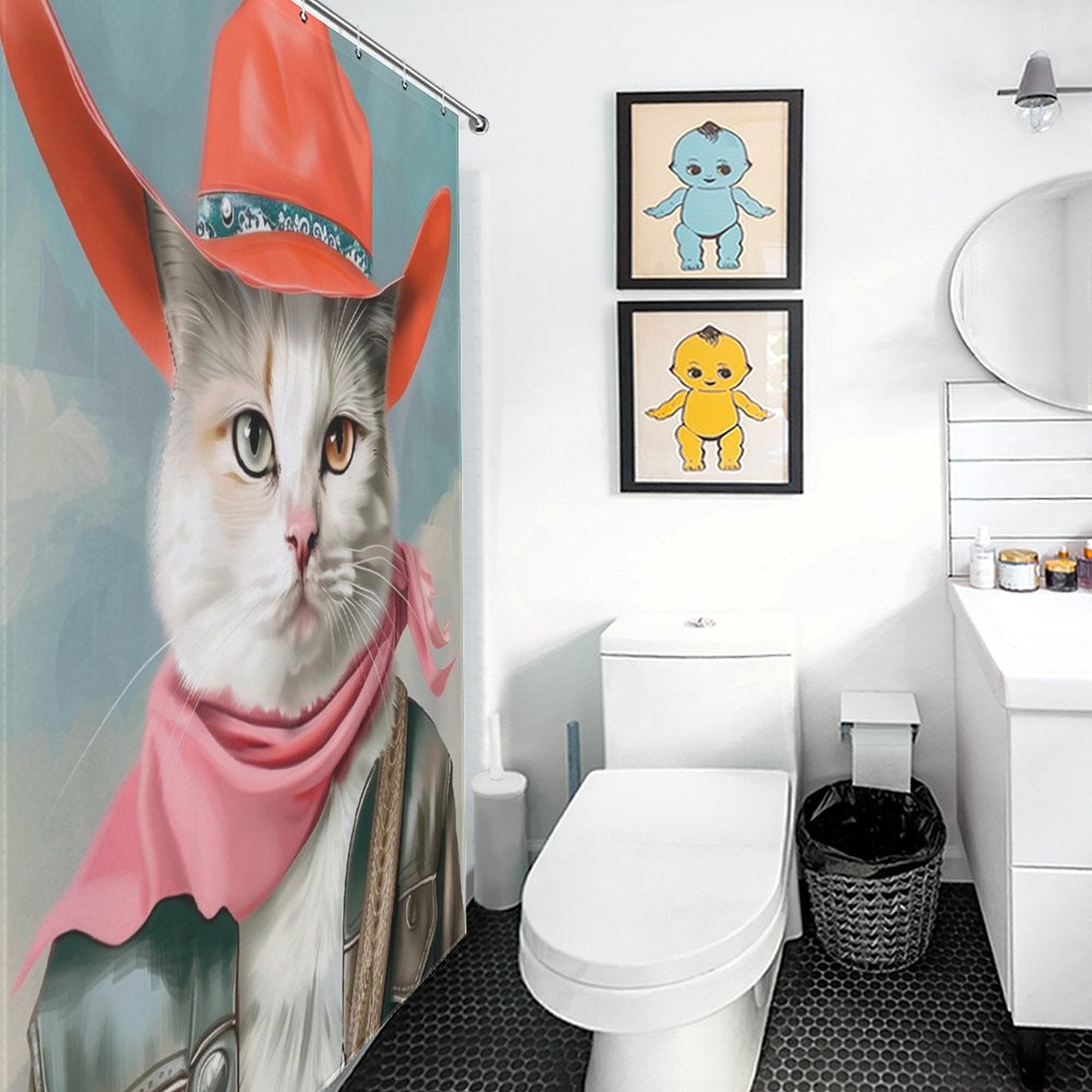 Funny Fat Cowboy Cat Shower Curtain