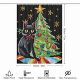A Cotton Cat Funny Mosaic Black Cat Christmas shower curtain is depicted on a Funny Christmas shower curtain.
