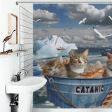 Funny Sea Seagull Cat Shower Curtain