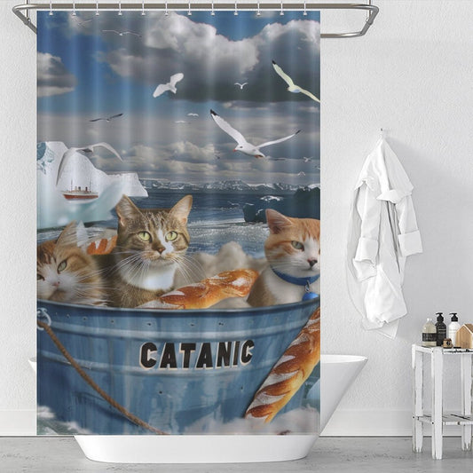 Funny Sea Seagull Cat Shower Curtain