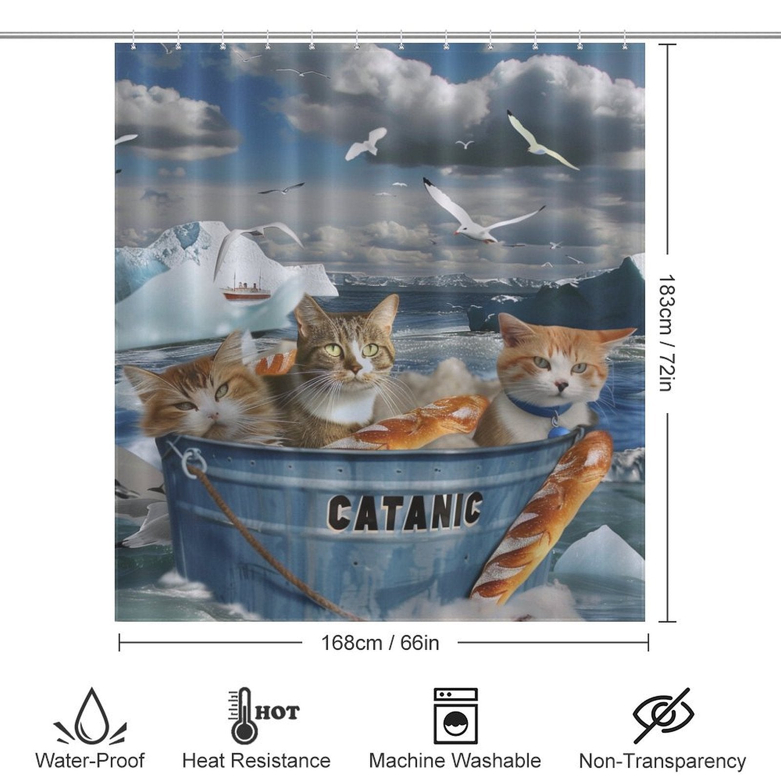 Funny Sea Seagull Cat Shower Curtain