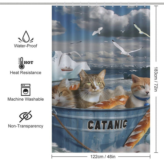 Funny Sea Seagull Cat Shower Curtain