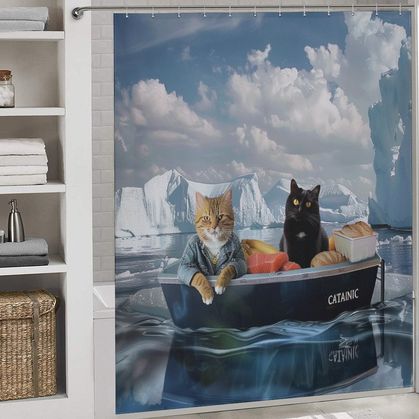 Funny Sea Travel Cat Shower Curtain