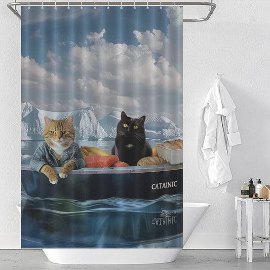 Funny Sea Travel Cat Shower Curtain