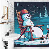 Elevate your bathroom decor with the Funny Snowman Juice Christmas Shower Curtain-Cottoncat from Cotton Cat. Perfect for adding a touch of charm and winter celebration to your daily routine, this whimsical shower curtain features a snowman comfortably sitting in a rocking chair.