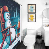 A bathroom with a Funny Snowman Juice Christmas Shower Curtain by Cotton Cat.