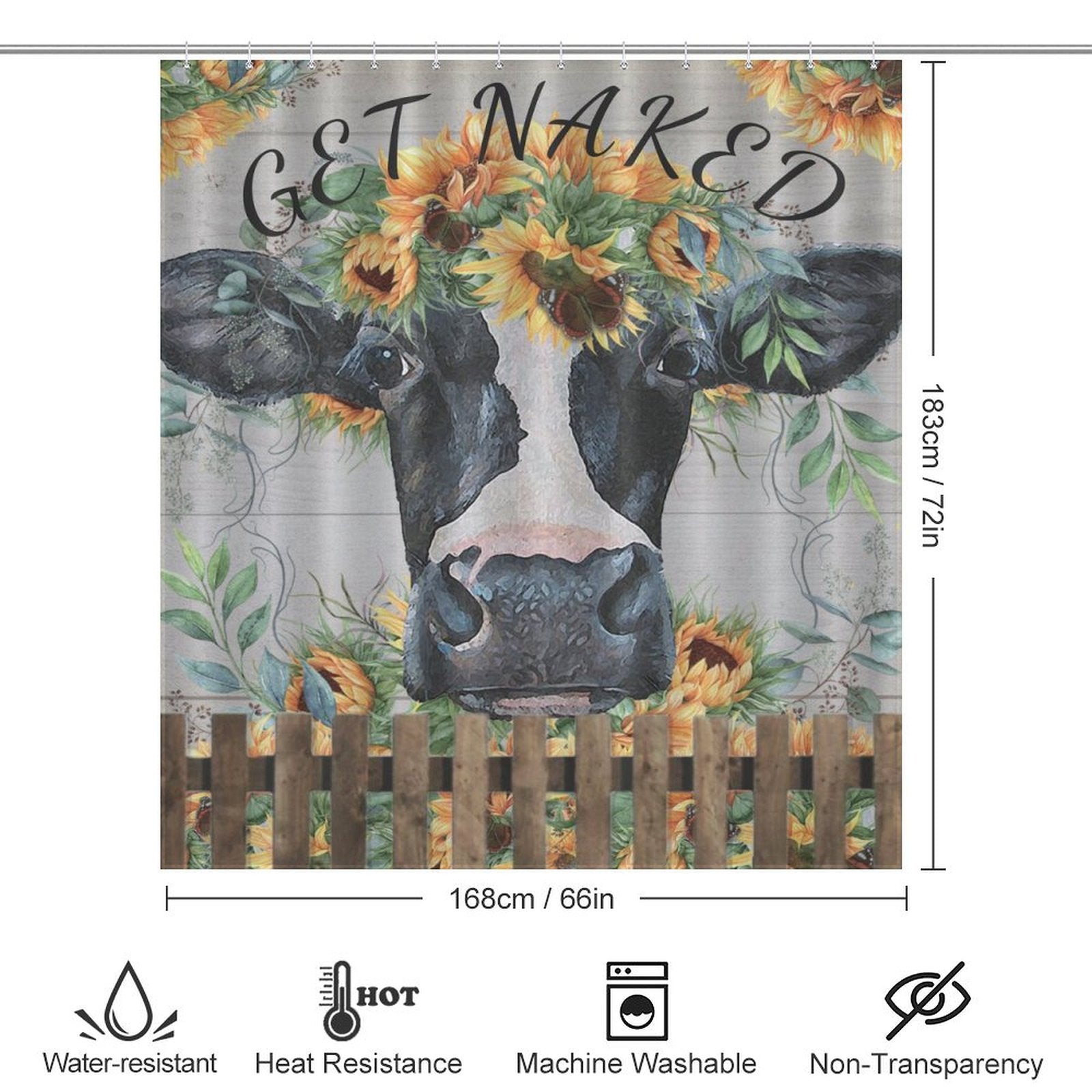 Get Naked Cow Fence  Sunflower Shower Curtain