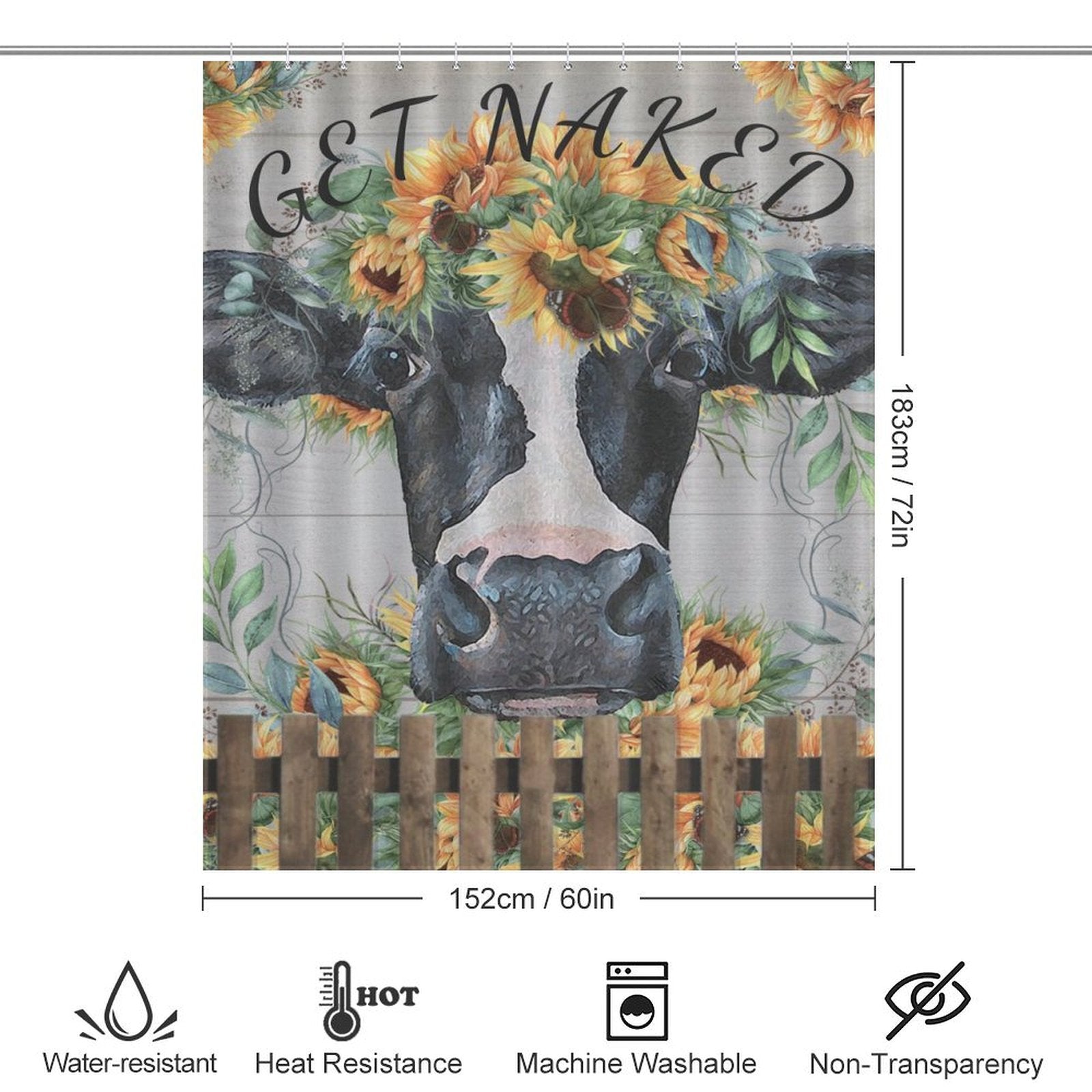 Get Naked Cow Fence  Sunflower Shower Curtain