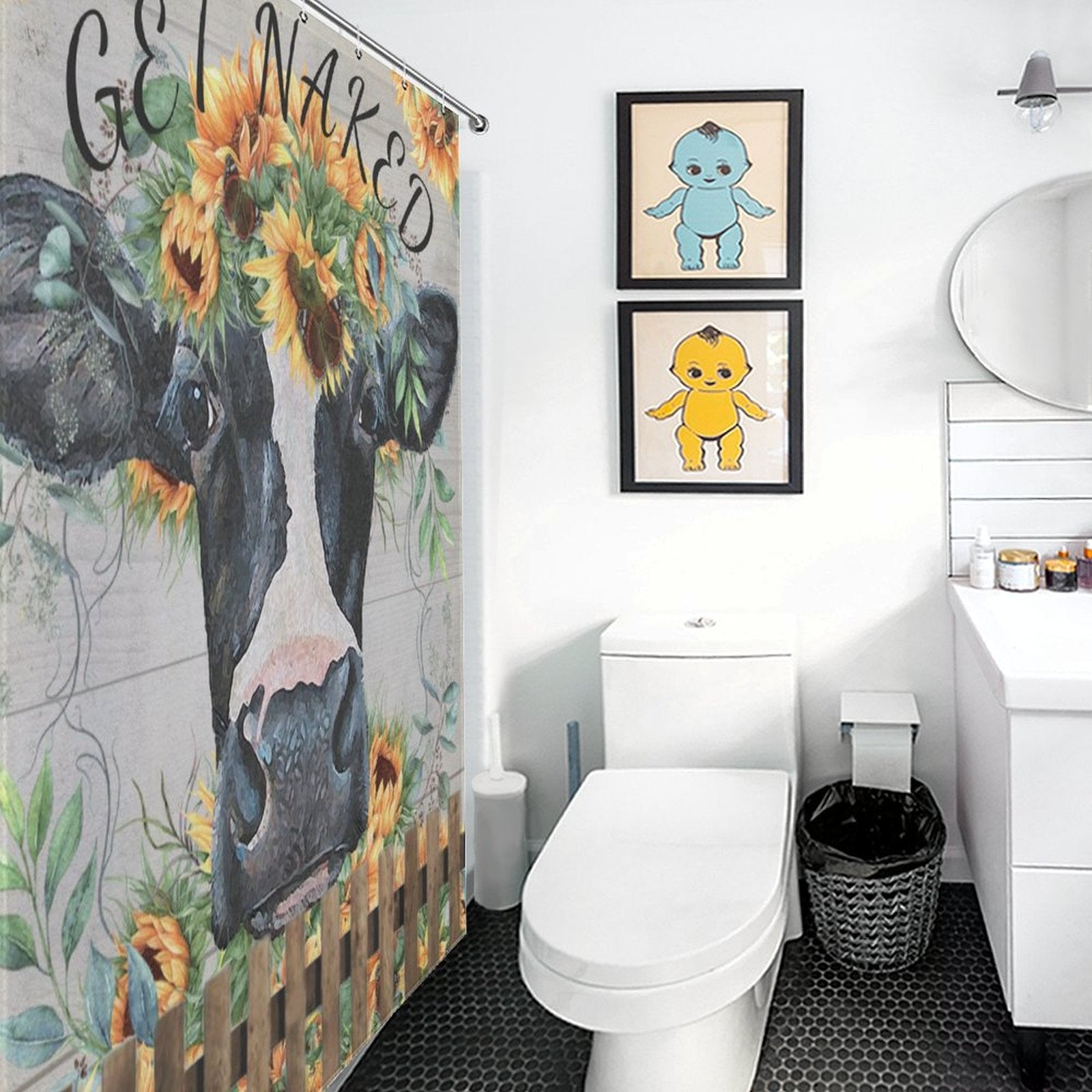 Get Naked Cow Fence  Sunflower Shower Curtain