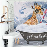 Spice up your bathroom decor with a Funny Giraffe Shower Curtain-Cottoncat, designed by Cotton Cat.