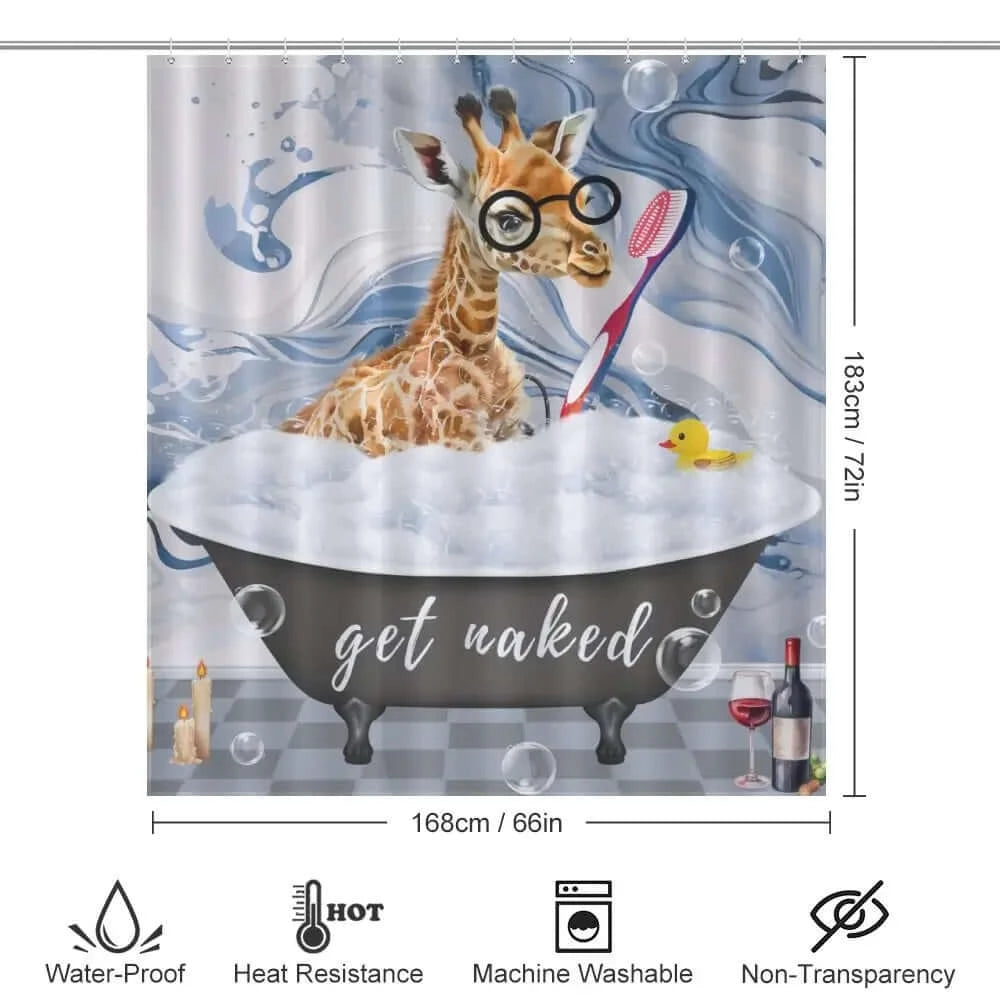A Funny Giraffe Shower Curtain from Cotton Cat that adds a touch of whimsy to your bathroom decor.