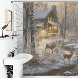 Glow Cabin Deer Winter Shower Curtain