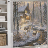 Glow Cabin Deer Winter Shower Curtain
