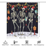 Three Gothic Skull Dancing Skeletons Christmas Shower Curtains by Cotton Cat.