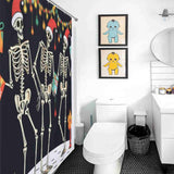A gothic bathroom adorned with skeletons and a Gothic Skull Dancing Skeletons Christmas Shower Curtain-Cottoncat shower curtain from Cotton Cat.