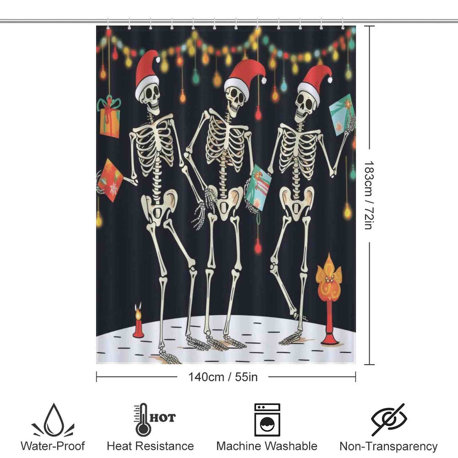 Three Gothic Skull Dancing Skeletons Christmas Shower Curtains from Cotton Cat.