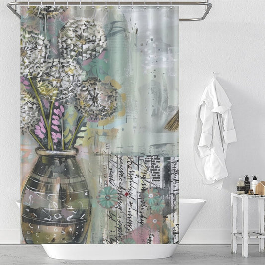 Green Bird Vase Boho Shower curtain