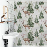 Green Forest Deer Winter Shower Curtain
