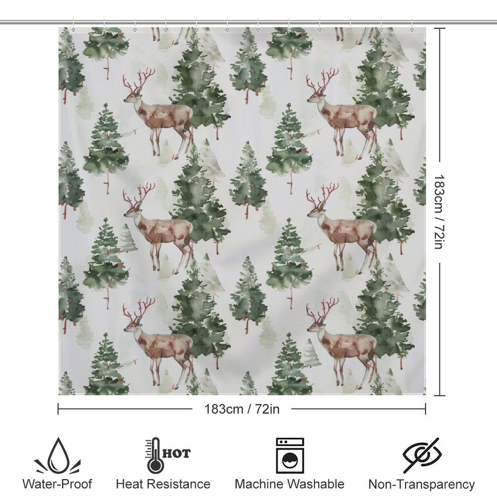 Green Forest Deer Winter Shower Curtain