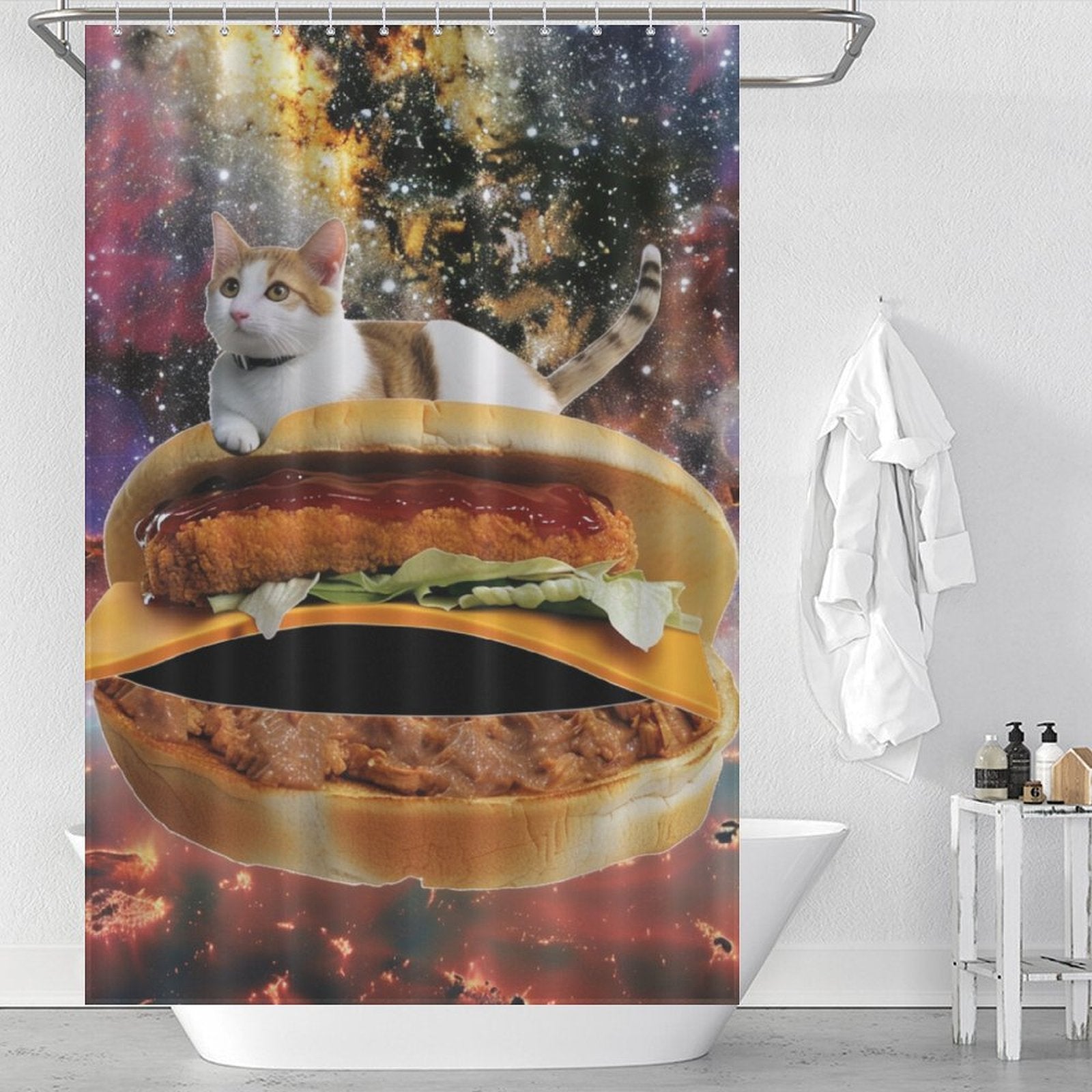 Hilarious Funny Taco Cat In Space Shower Curtain