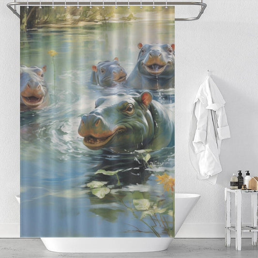 Hippo Shower Curtain Aquatic Haven 