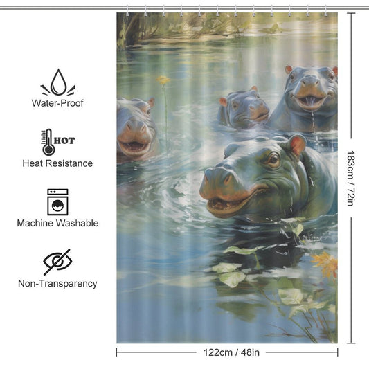 Hippo Shower Curtain Aquatic Haven 