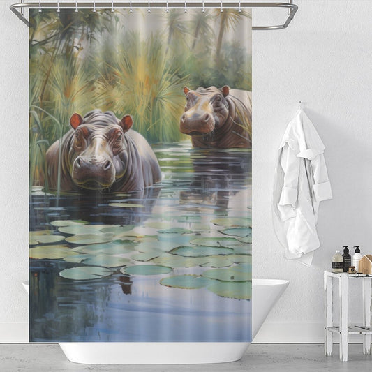 Hippo Shower Curtain Playful Behemoths 